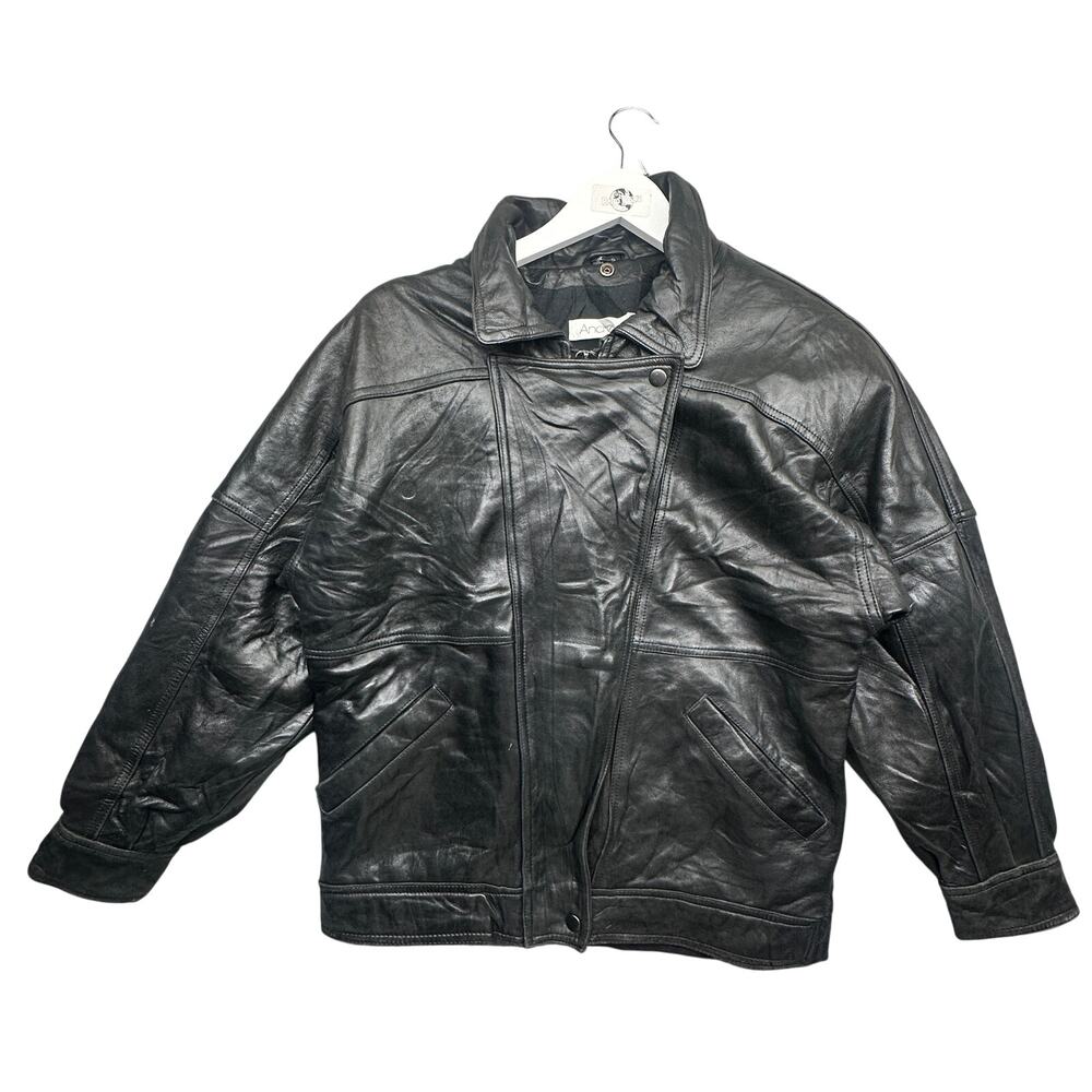 Vintage Andrew Marc Motorcycle Bomber Leather Jacket Mens Small Black Full Zip